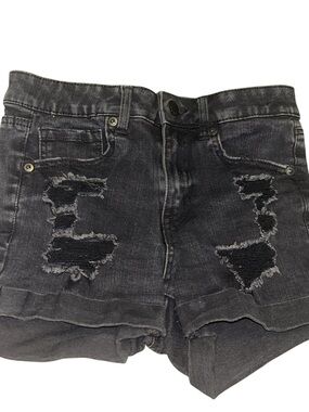 Aeropostale Aero Womens High Rise Midi Distressed Black Jean Denim Shorts Size 6